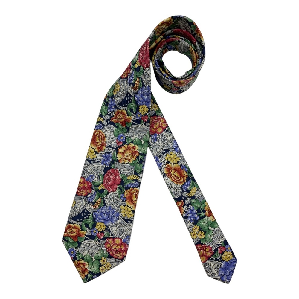 CARNAVAL DE VENISE Blue/Gray Floral Silk LUXURY Tie HANDMADE ITALY